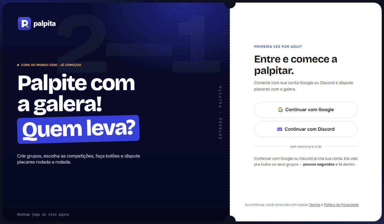 Palpita sign-in page with Google and Discord options