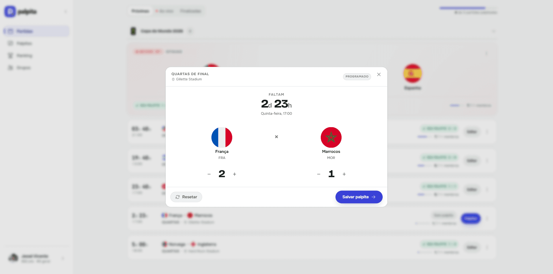 Palpita score prediction for França versus Marrocos